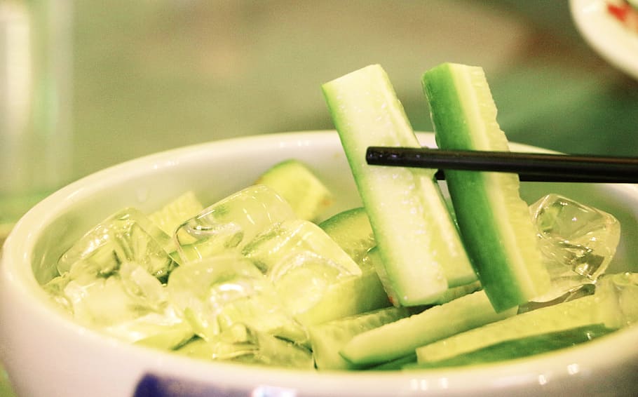 cucumber, ice, eating, food and drink, healthy eating, bowl HD wallpaper