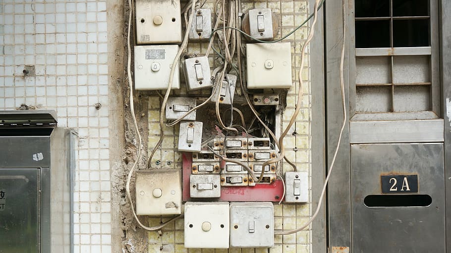 photo of structure electric wiring's, broken, dirty, electrical wires, HD wallpaper