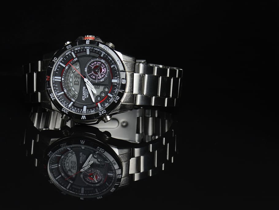Watch, Stopwatch, Steel, wristwatch, clock, time, black Color