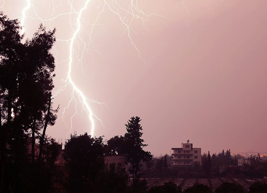 lightning, night, thunder, rain, sky, power in nature, storm HD wallpaper