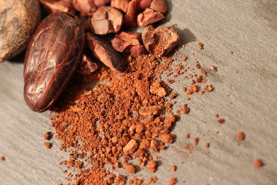 brown nut close-up photography, cocoa, cacao, chocolate, food, HD wallpaper
