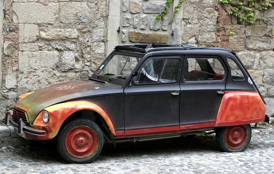car, 2cv, old, red, symbol, front, france, classic, culture, HD wallpaper