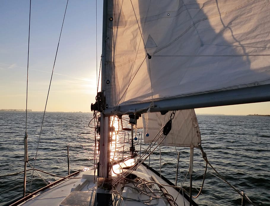 Sunset, Wind, Sailing Boat, sea, sailboat, nautical vessel HD wallpaper