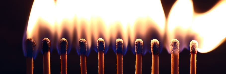 lighted match sticks, matches, flame, fire, ignite, burn, kindle