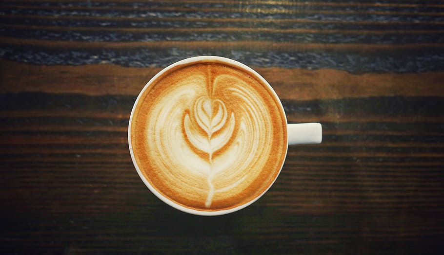 cup of cappuccino on brown surface, espresso in mug, coffee, latte HD wallpaper