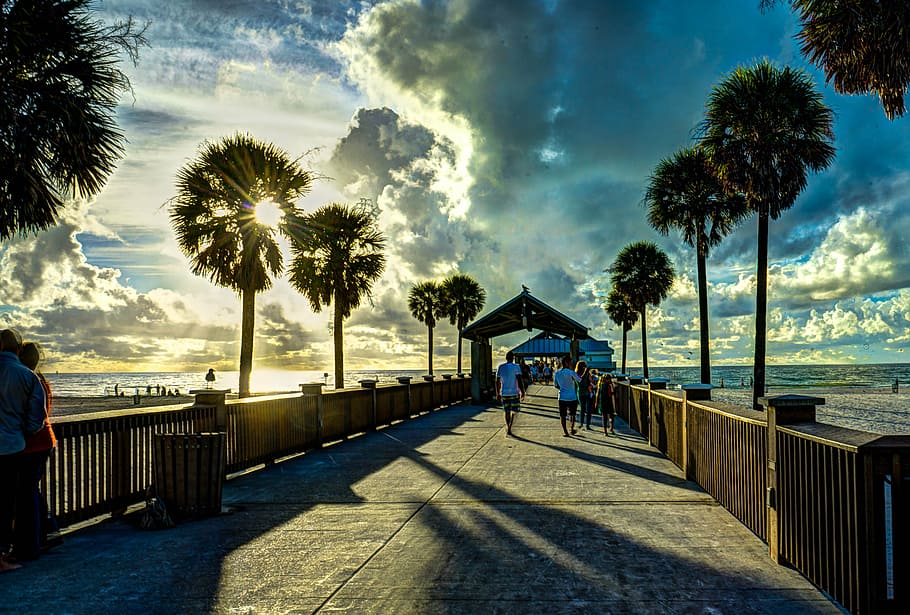 people walking towards beach, clearwater beach, florida, gulf coast, HD wallpaper