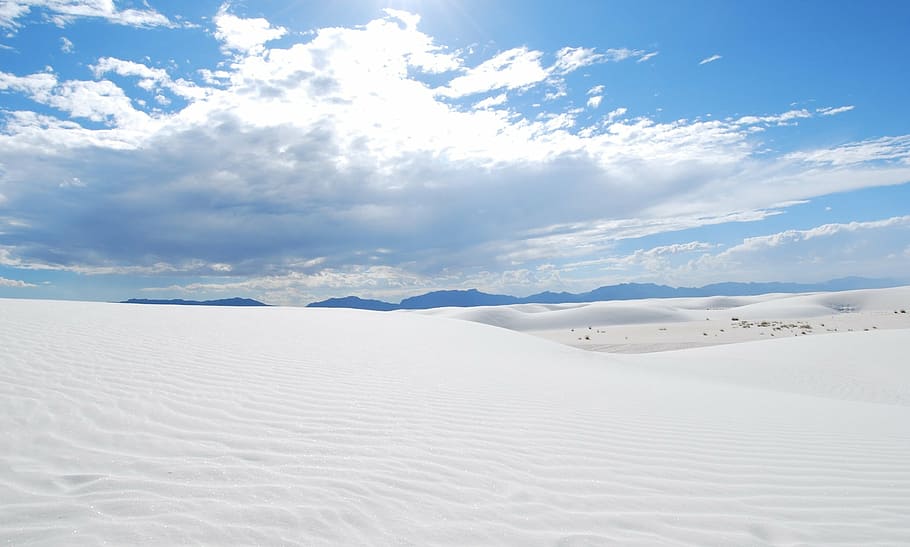 snow covered field, sand, white, scenic, landscape, sky, clouds HD wallpaper