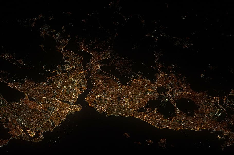 panorama, earth, istanbul, turkey, night, lights, city, landscape, HD wallpaper