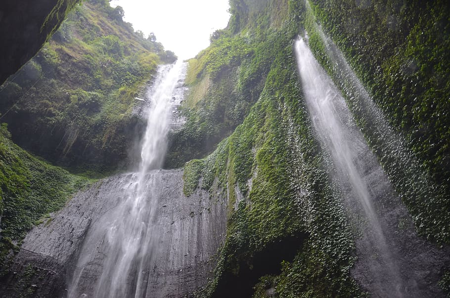 low-angle photo of waterfalls, Indonesia, Nature, scenics, motion HD wallpaper