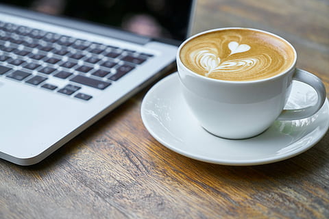white ceramic teacup with espresso art, computer, laptop, notebook HD wallpaper