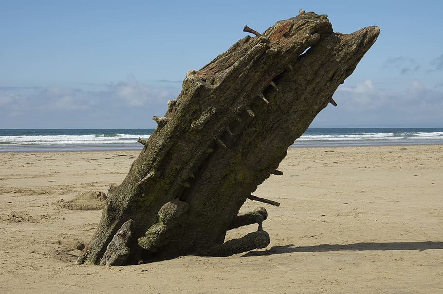 shipwreck, beach, sand, coast, sea, coastline, nautical, abandoned HD wallpaper