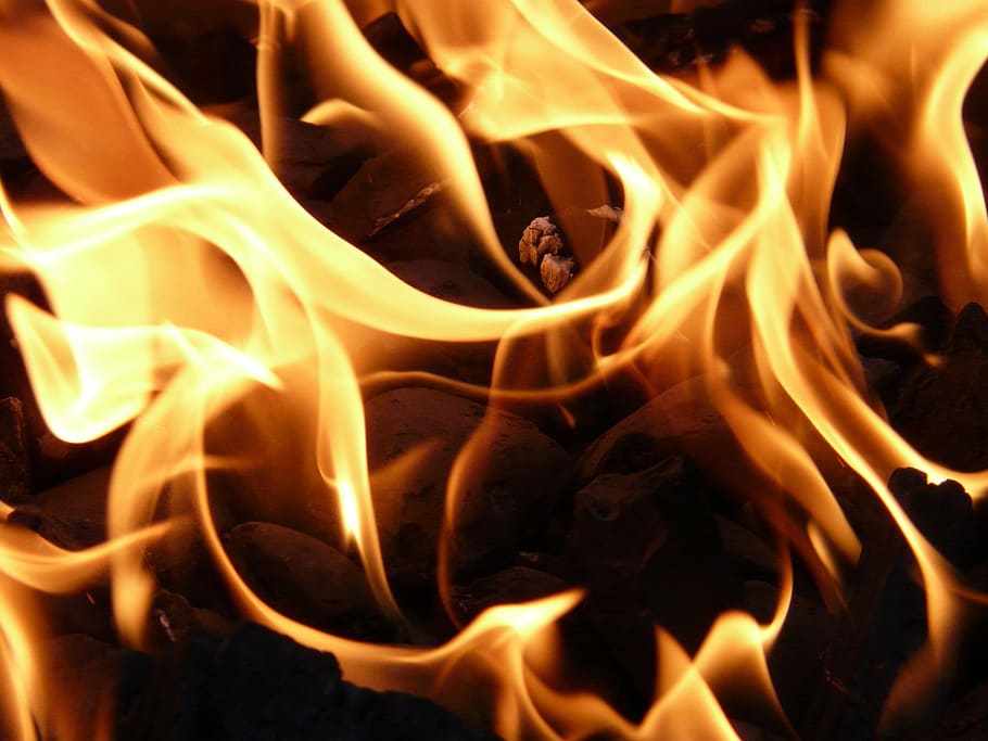 close up view of yellow fire, flame, barbecue, charcoal, carbon HD wallpaper