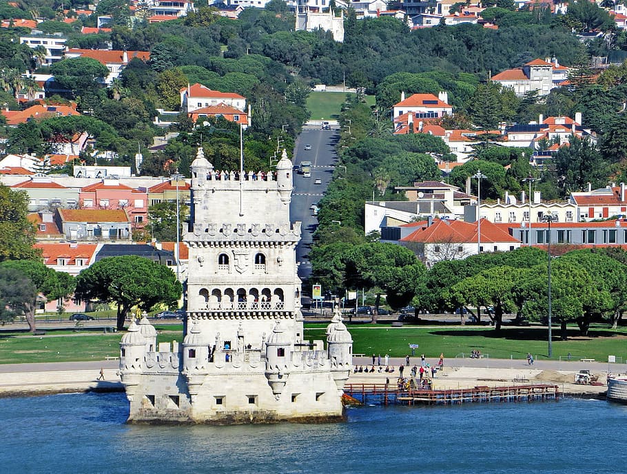 white castle near body of water, lisbon, belem, tower, tage HD wallpaper