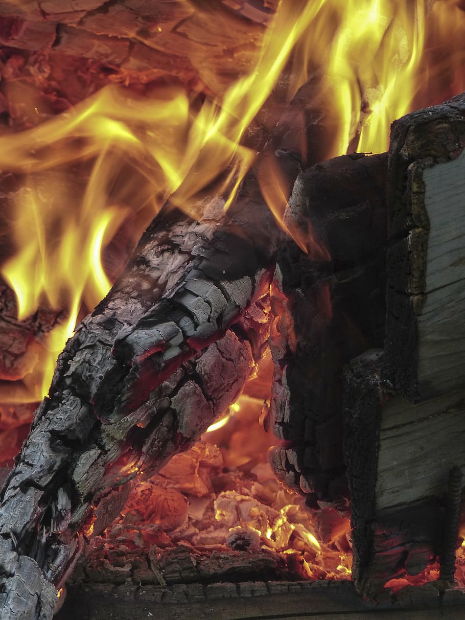 raging, fire, dangerous, hot, burning, blaze, glow, wood, logs HD wallpaper