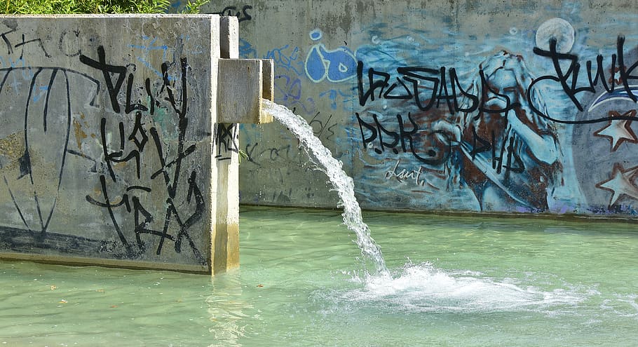 park, water, source, pond, nature, graffiti, creativity, art and craft HD wallpaper