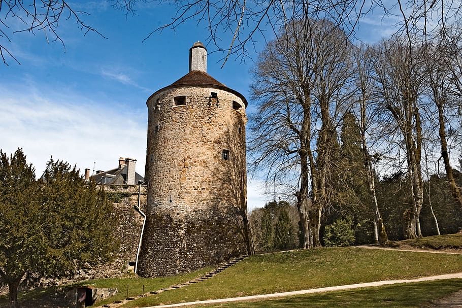 Tower, Castle, Yonne, chatelux, park, monument, trees, no people, HD wallpaper