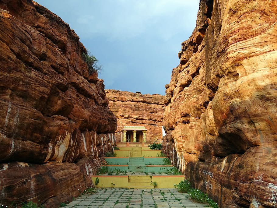 Badami, Rocks, Temple, Red Sand, Stone, badami rocks, red sand stone, HD wallpaper