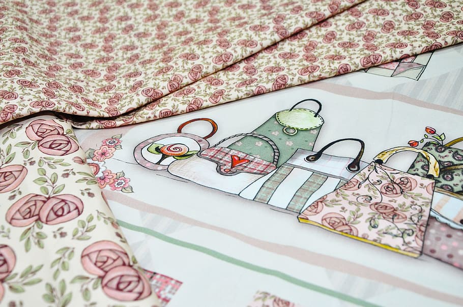 white and red floral textile, patchwork, tissue, manual, crafts HD wallpaper