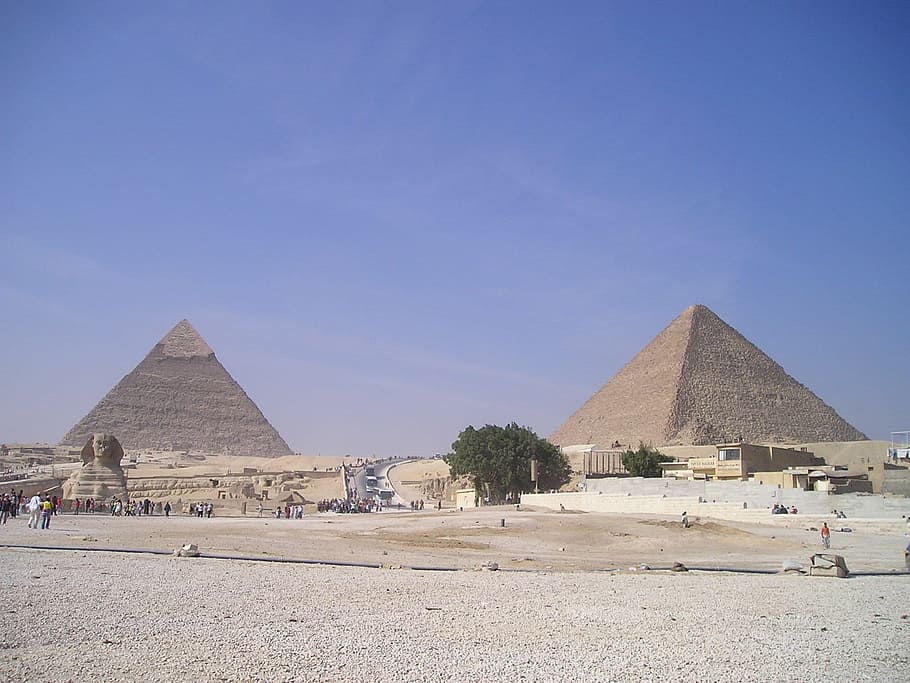 two pyramids under blue sky, Egypt, Chephren, Cheops, egyptians