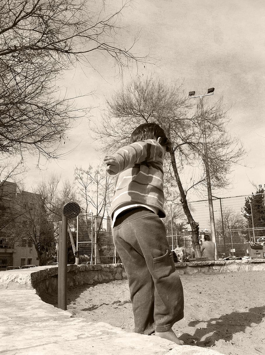 Child, Jumping, Children, kid, boys, play, winter, tree, one man only HD wallpaper