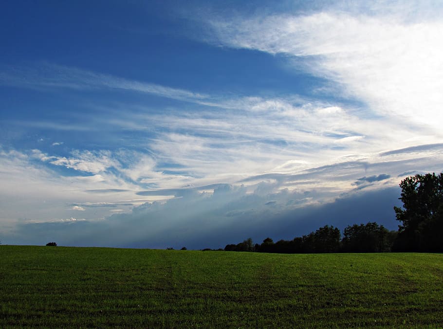 field, meadow, clouds, nature, landscape, spring, green, summer HD wallpaper