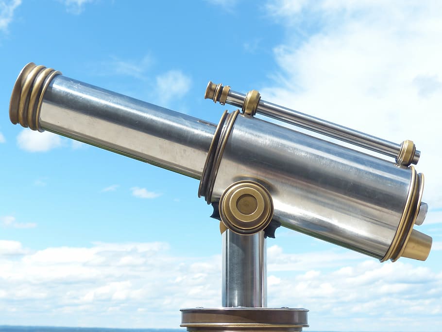 gray and brown telescope under cloudy sky at daytime, by looking HD wallpaper