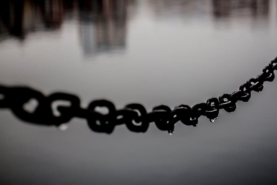 rain, chain, black and white, reflection, storm, after rain HD wallpaper