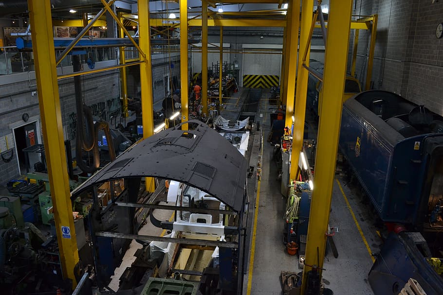 gray and white machine inside factory, engineering, shed, equipment HD wallpaper