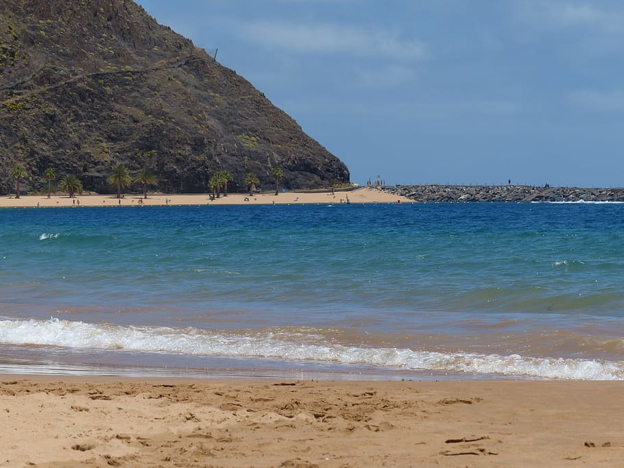 Water, Sea, Coast, Sand Beach, playa las teresitas, tenerife HD wallpaper