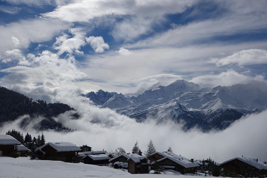 mountains covered with clouds during daytime, snow, high mountain HD wallpaper