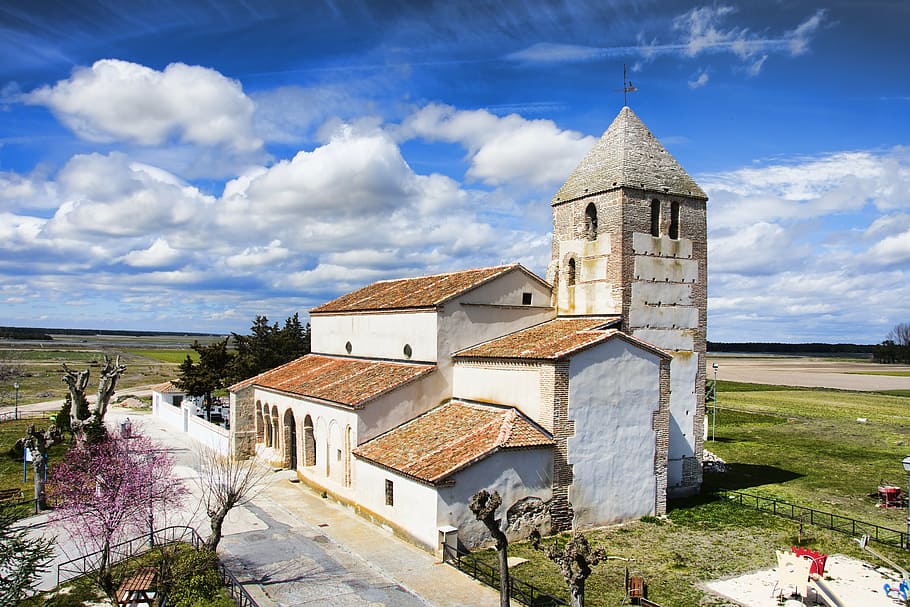 church, clouds, sky, spain, landscape, temple, religion, horizon HD wallpaper