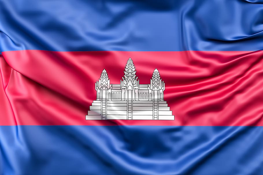 cambodia, flag, khmer, red, midsection, blue, close-up, people, HD wallpaper