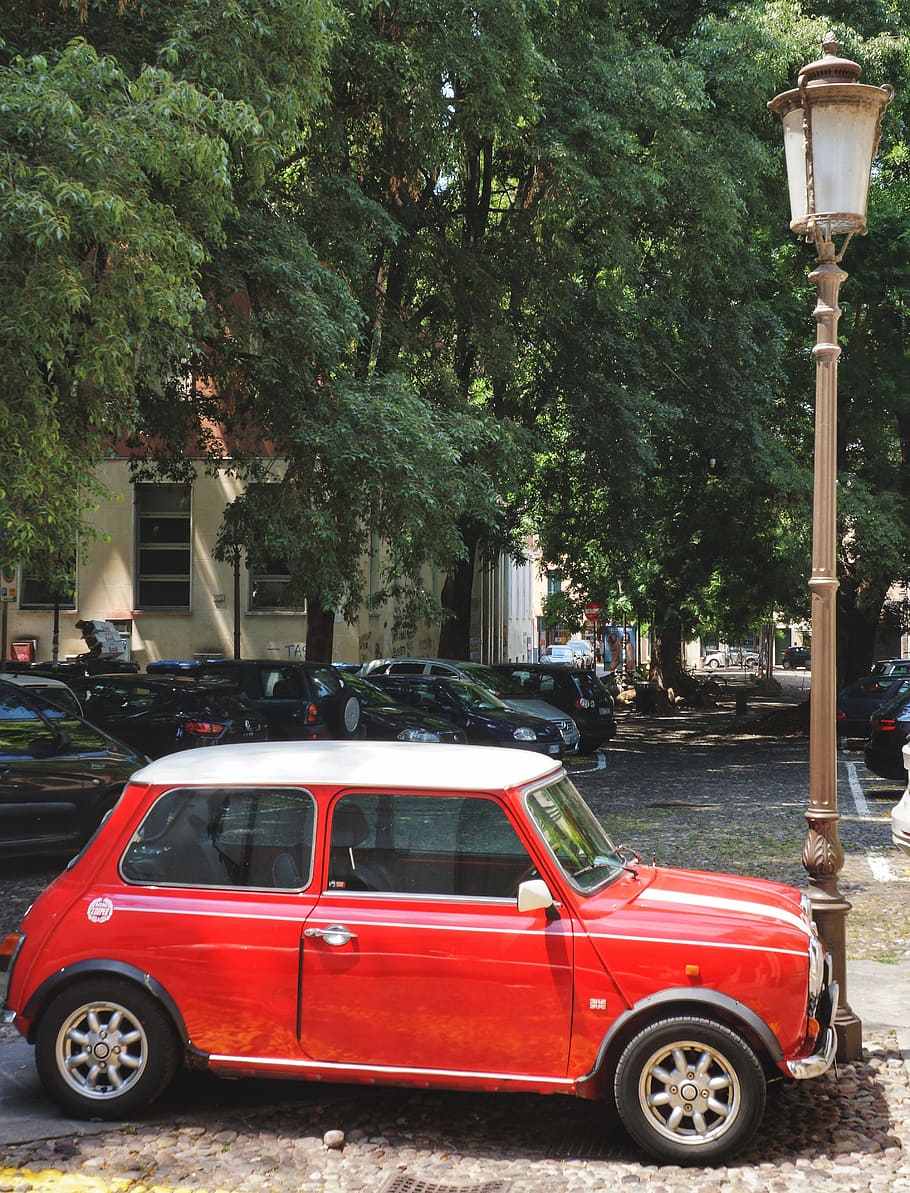 mini, car, red, vintage, old, italy, mode of transportation HD wallpaper