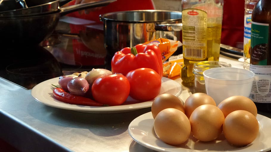 Ingredients, Cook, Eat, Egg, Paprika, food, chicken eggs, delicious HD wallpaper