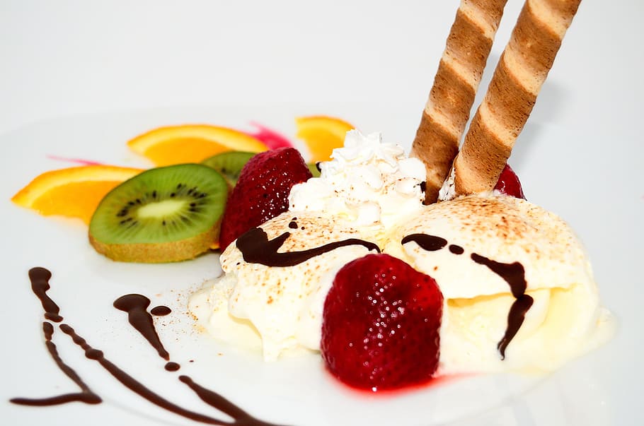 Dessert, Ice Cream, Fruit, Sweets, whipped cream, eating, sweet dish HD wallpaper