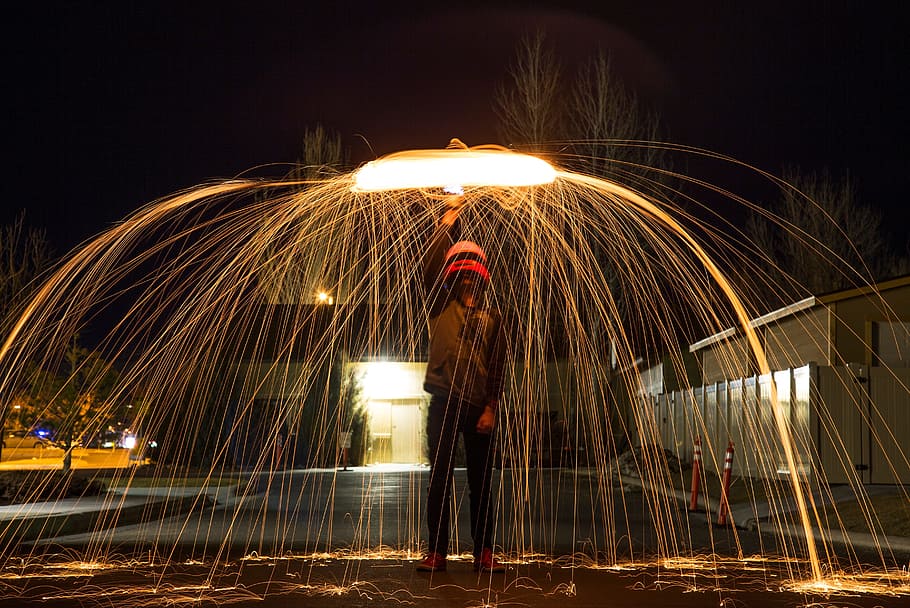 dark, night, people, man, sparkling, light, long exposure, illuminated HD wallpaper