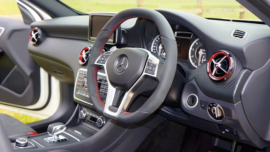 gray Mercedes-Benz steering wheel, car, transportation, automobile, HD wallpaper