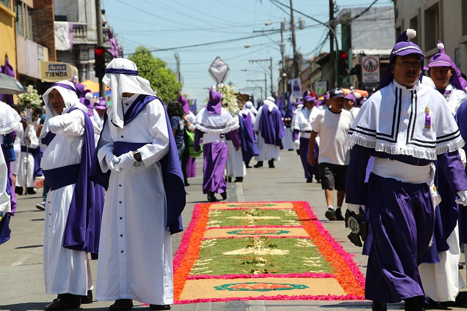 easter, street, purple, procession, carpet, guatemala, passion, HD wallpaper
