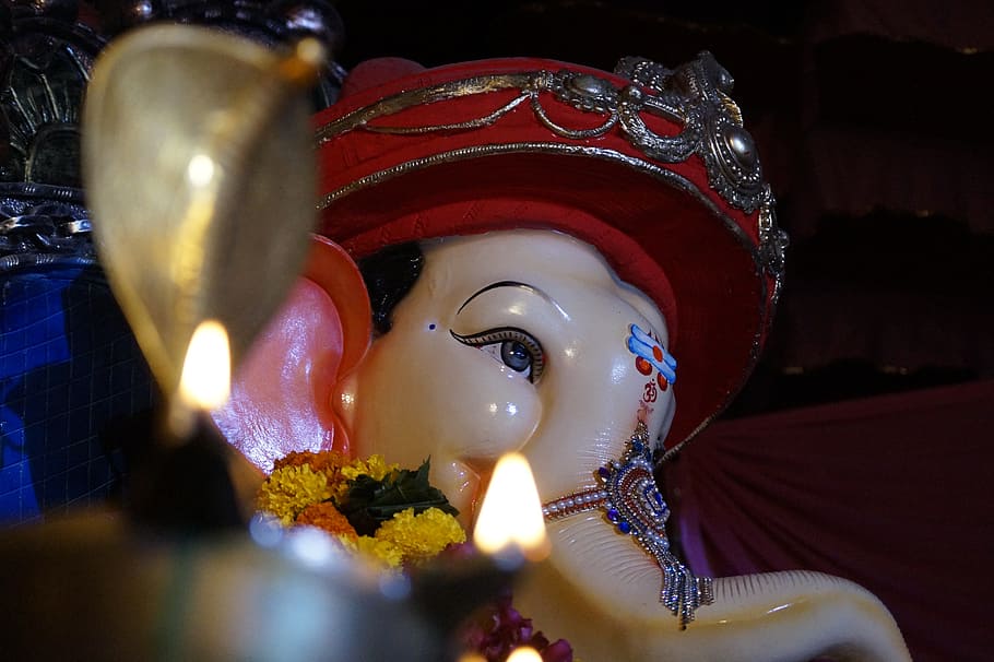 ganesha, light, effect, candle, burning, flame, fire, religion HD wallpaper