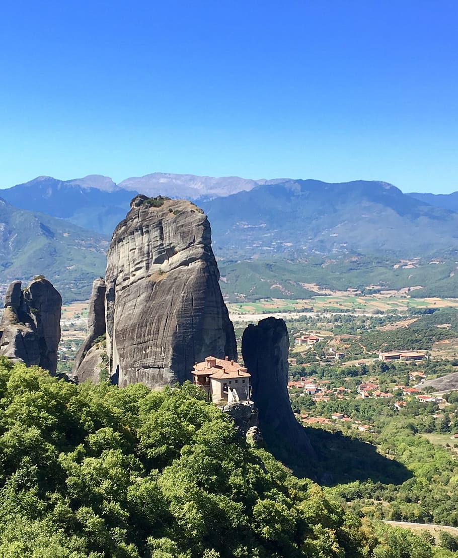 meteora, monastery, greece, mountain, beauty in nature, sky HD wallpaper