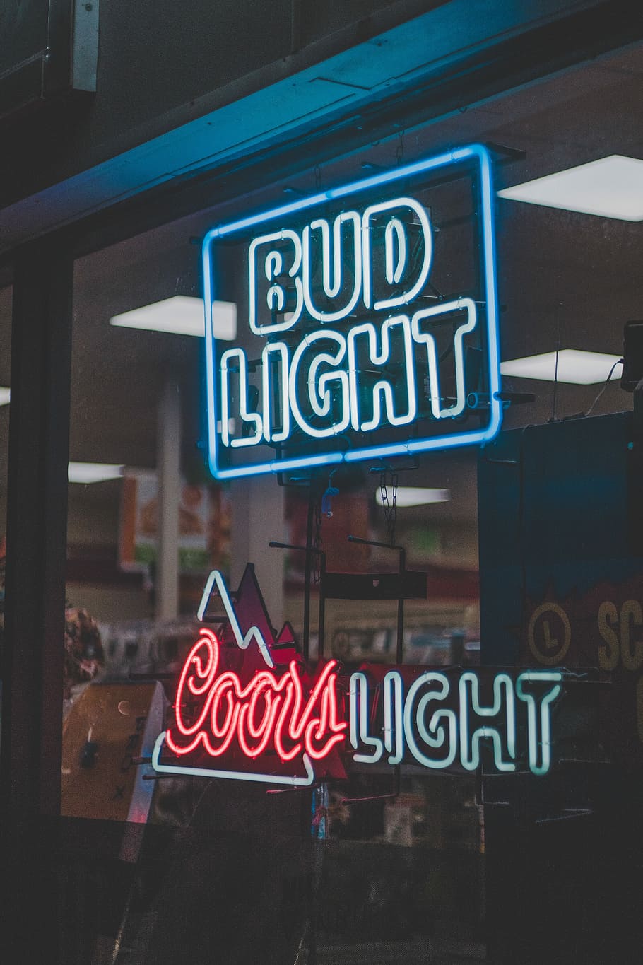 HD wallpaper Bud Light above Coors Light neon signages Bud Light and  Coors Light neon light signages on clear glass wall  Wallpaper Flare