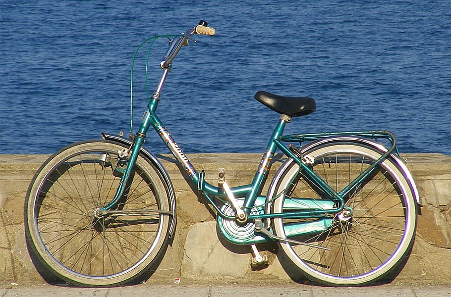bicycle, beach, waterfront, walk, montegiordano marine, sea HD wallpaper
