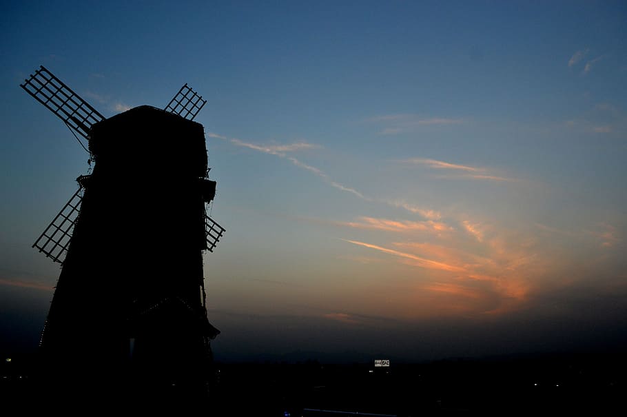 windmill, landscape, autumn, glow, sky, fuel and power generation HD wallpaper