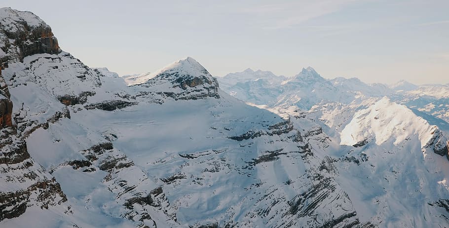 B I G L A N D, snow covered mountains over horizon, winter, white HD wallpaper