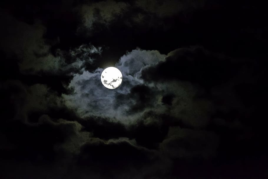 moon photography, sky, night, clouds, atmosphere, mood, moonlight, HD wallpaper