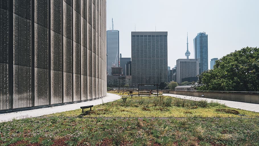 bench, city, landscape, skyline, architectural design, architecture HD wallpaper