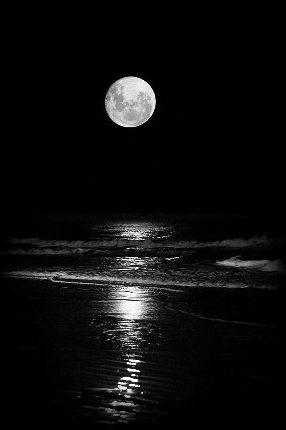 moon, and, river, night, full moon, sky, no people, water, reflection