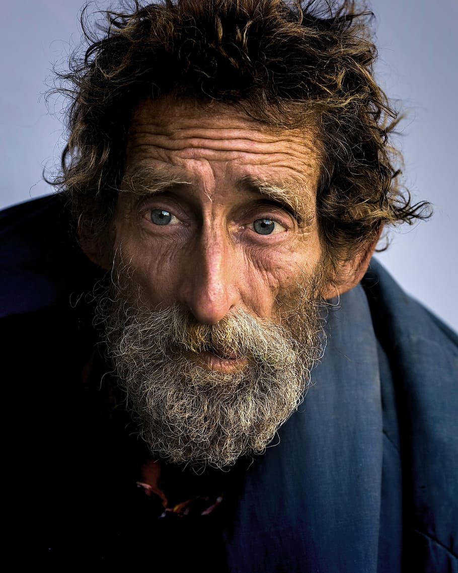 gray bearded man, homeless, color, poverty, male, poor, homelessness