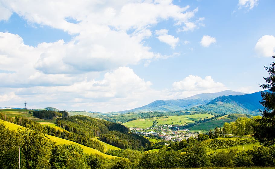 clouds, heaven, green, sky, travel, scenery, natural, nice HD wallpaper