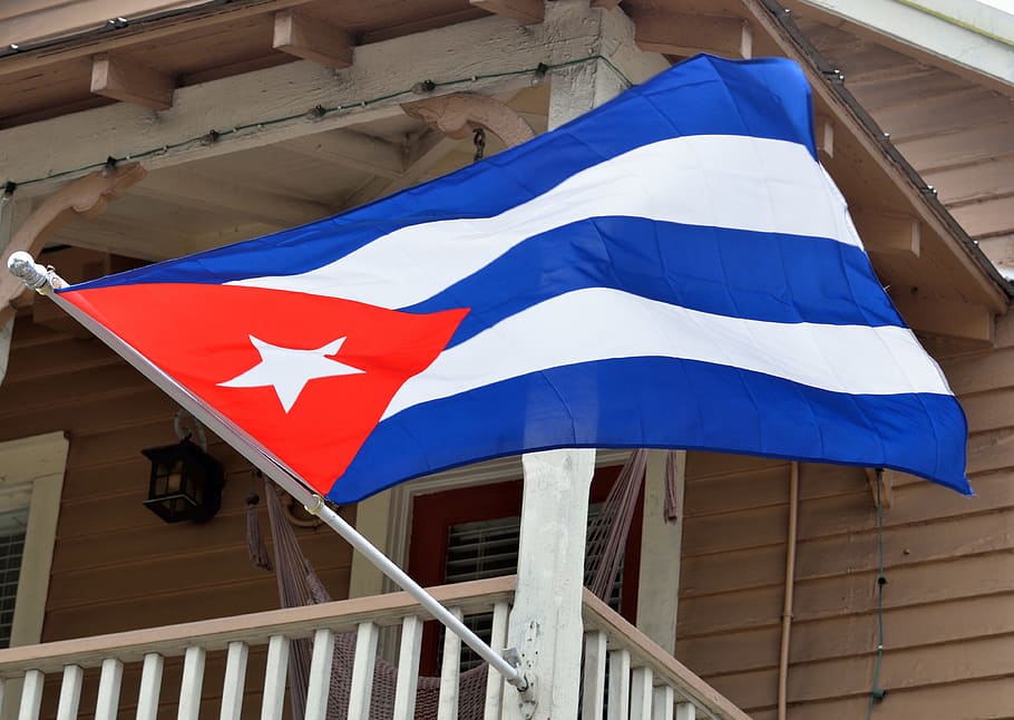 raised red, blue, and white flag, Cuban Flag, Havana, Cuba, National
